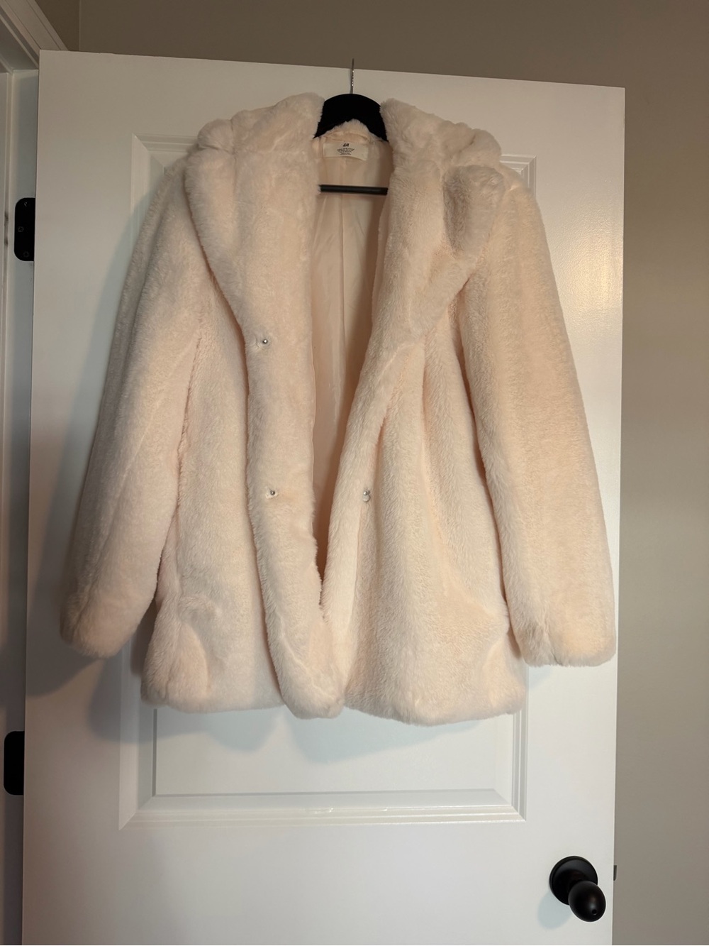 H&M Cream Plush Faux Fur Hooded Jacket